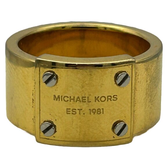 Michael Kors Gold Toned Logo Brass Wide Ring/Band SIZE 7 - MKJX2657 - Picture 1 of 8